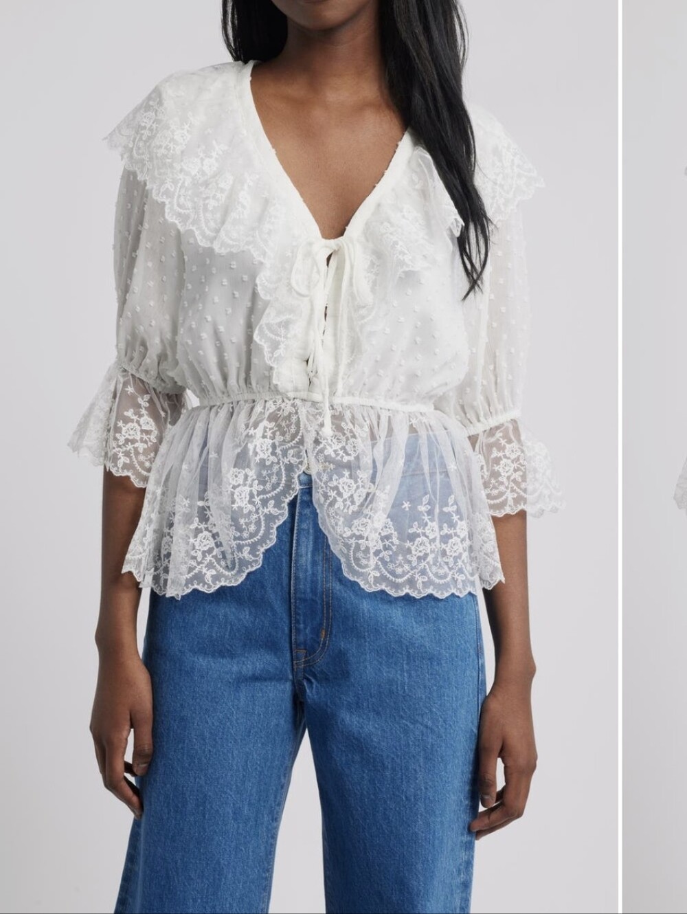 Lipsy White Lace Peplum Tie-Front Blouse